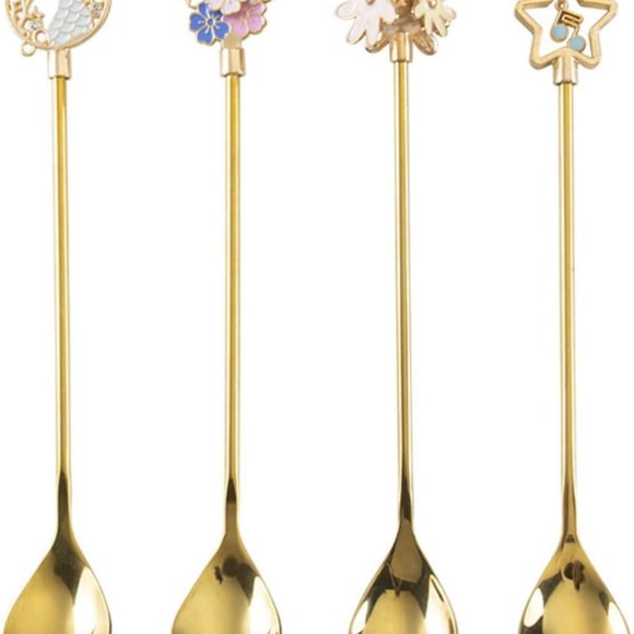 Coffee Spoons Silverware Flatware Cherry Blossom Handle Coffee Spoon Stainless - Picture 4 of 14